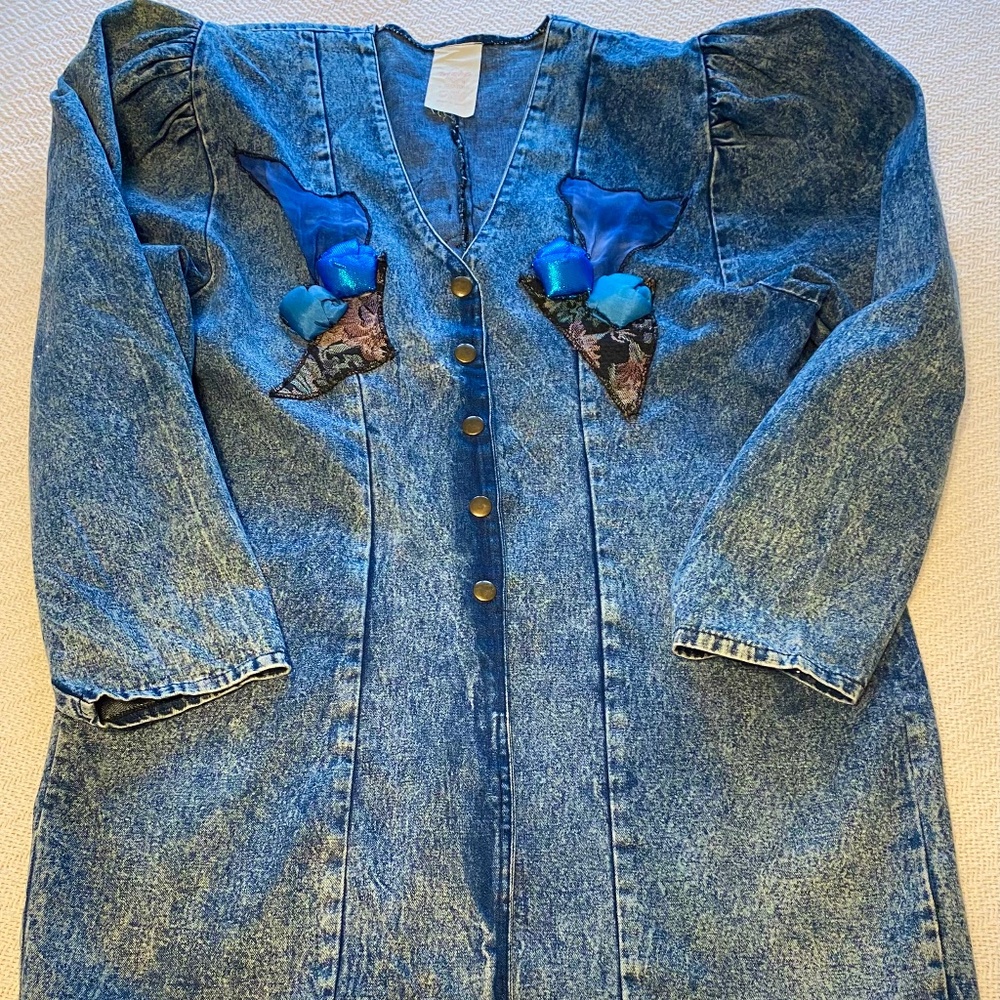 Vintage 80"s Denim Jacket. Oversized, Decorated. Israeli Design. M, Cotton.